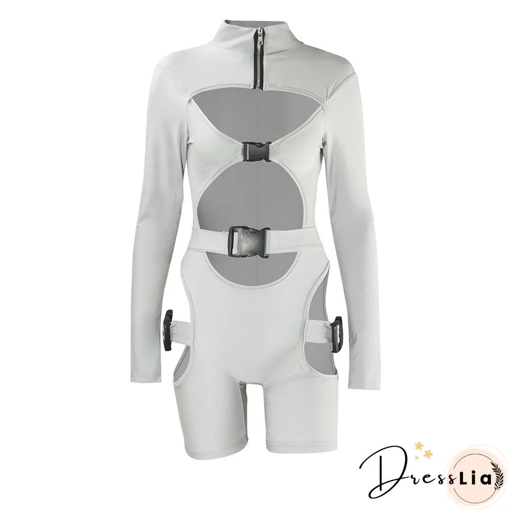 Women's Shorts Fluorescent Green Long Sleeve Jumpsuit