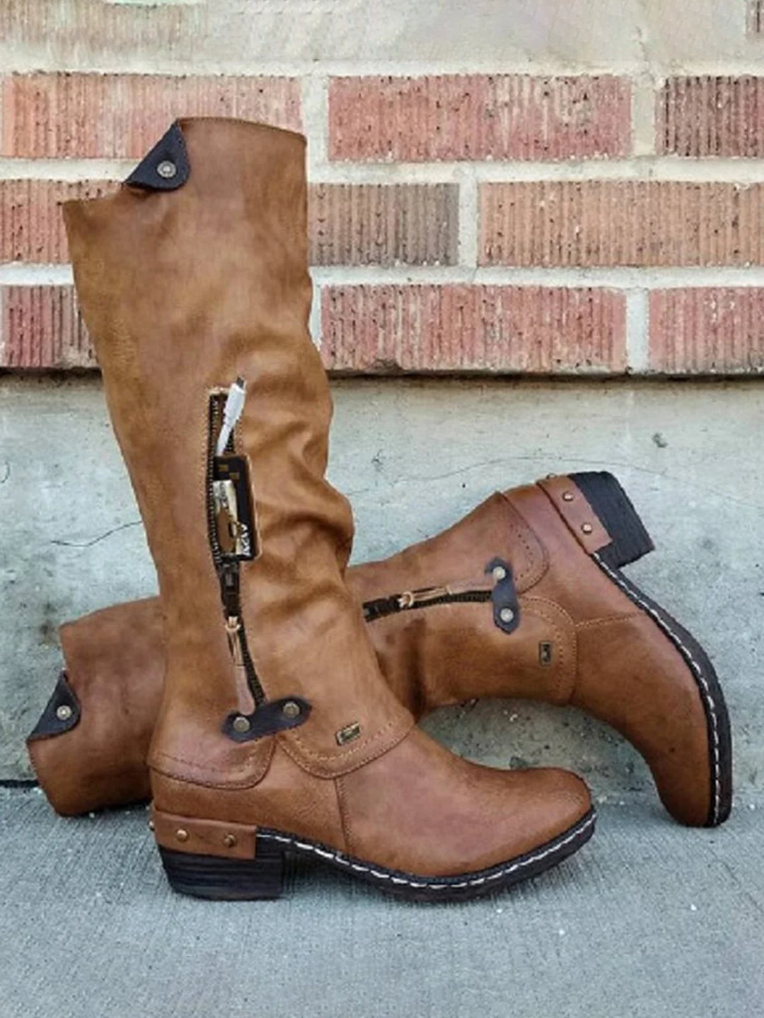 Vintage Casual Pleated Zip Riding Boots | IFYHOME