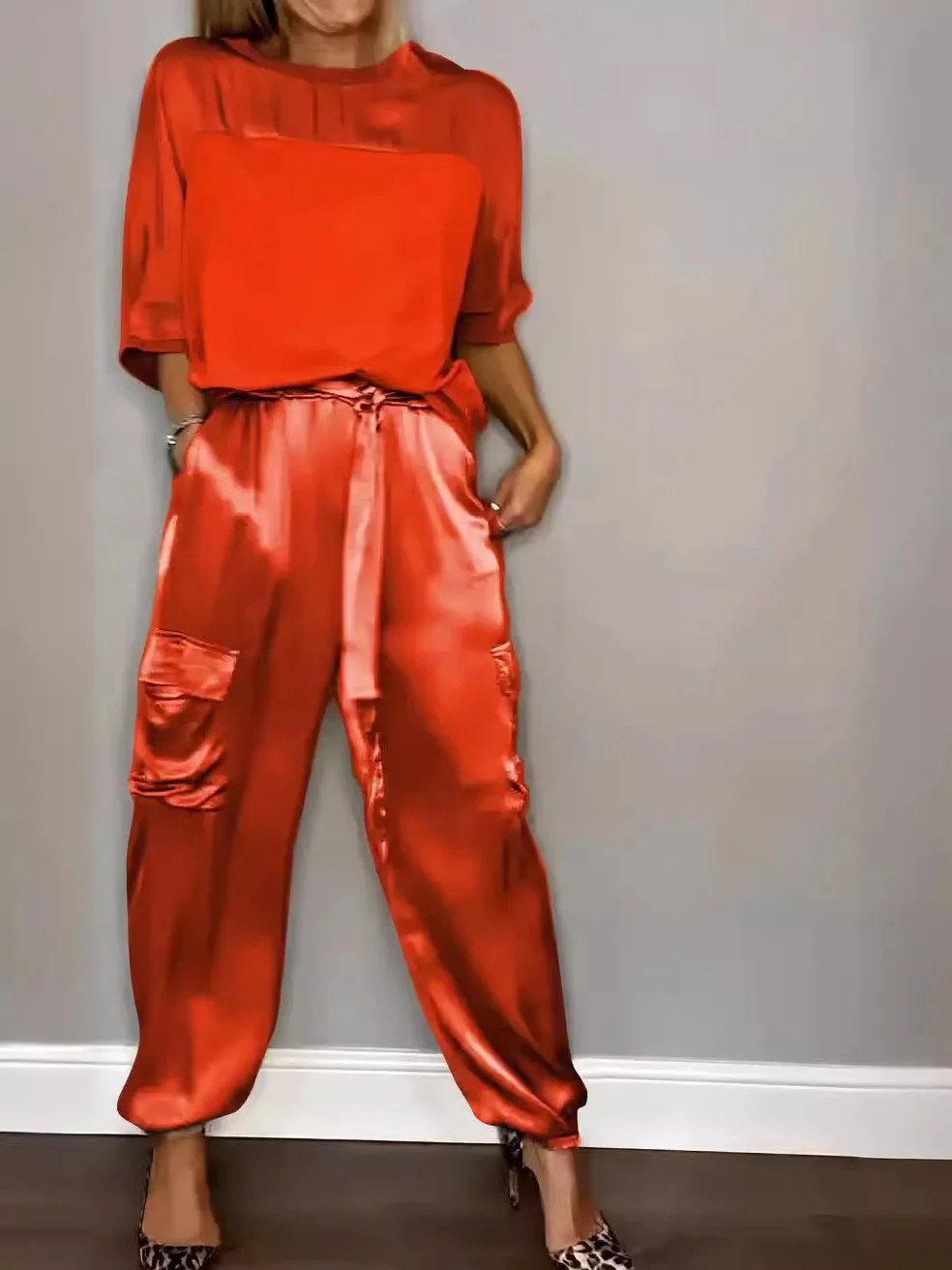 Nigikala Nigikala Fashion Lady Smooth Sleeve Half-Sleeveed Trompack Two-Piece Set