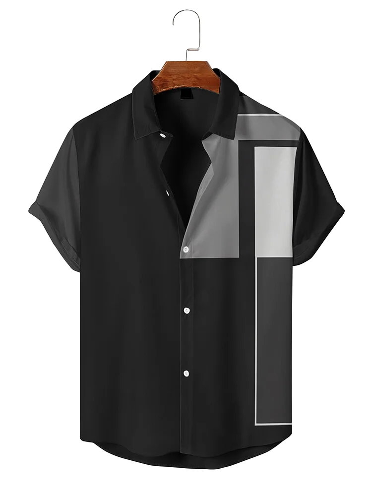 Fashion Men's Geometric Splicing Short Sleeve Shirt