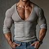 Men's Casual V-neck Super Stretch Comfortable Breathable Long-sleeved T-shirt Casual Fitness Slim T-shirt Daily Versatil by Inlyline