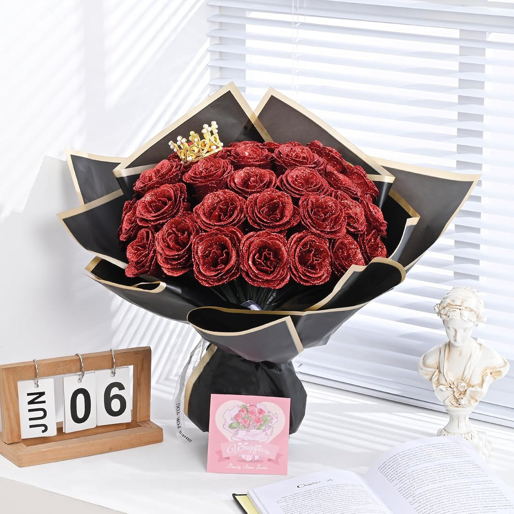 Loveyoufancy Glittering Everlasting Rose Bouquet – DIY Ideal Gift for Couples | Elegant Sparkling Roses in a Luxurious Bouquet