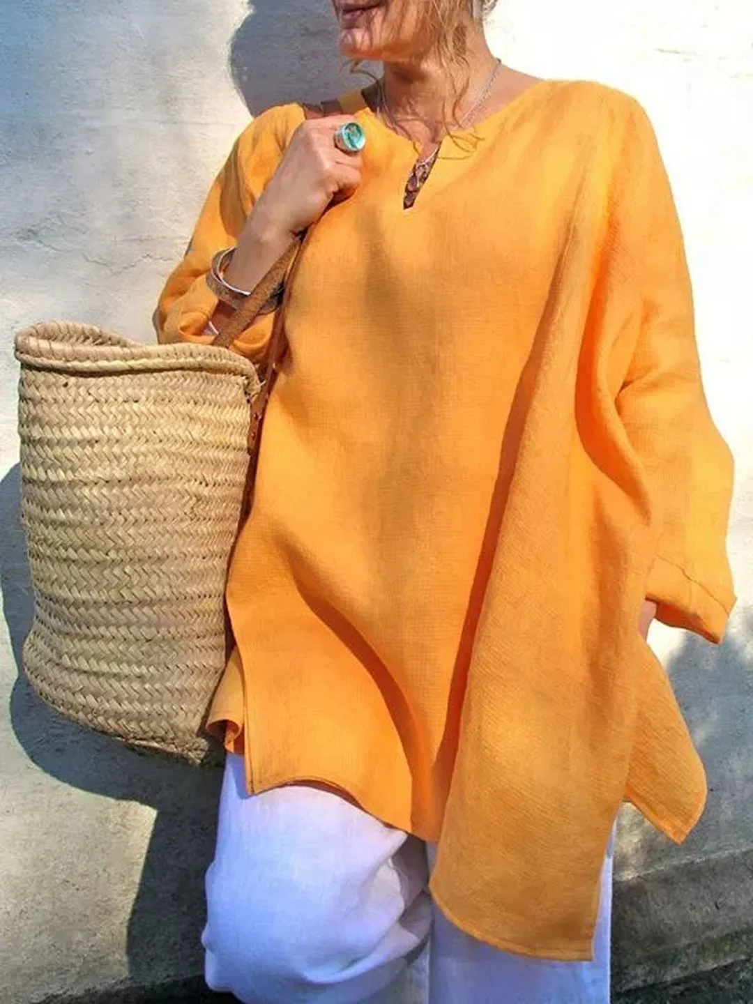 Casual Long Sleeve V-Neck Blouse