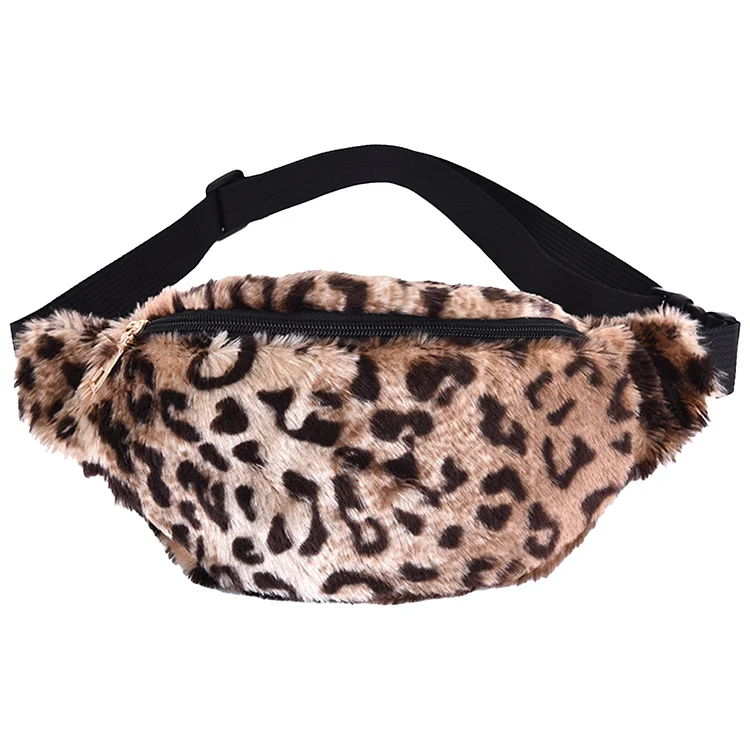 Women Fluffy Bum Bag Causal Plush Crossbody Bag Daily Outdoor Bag (Leopard Print