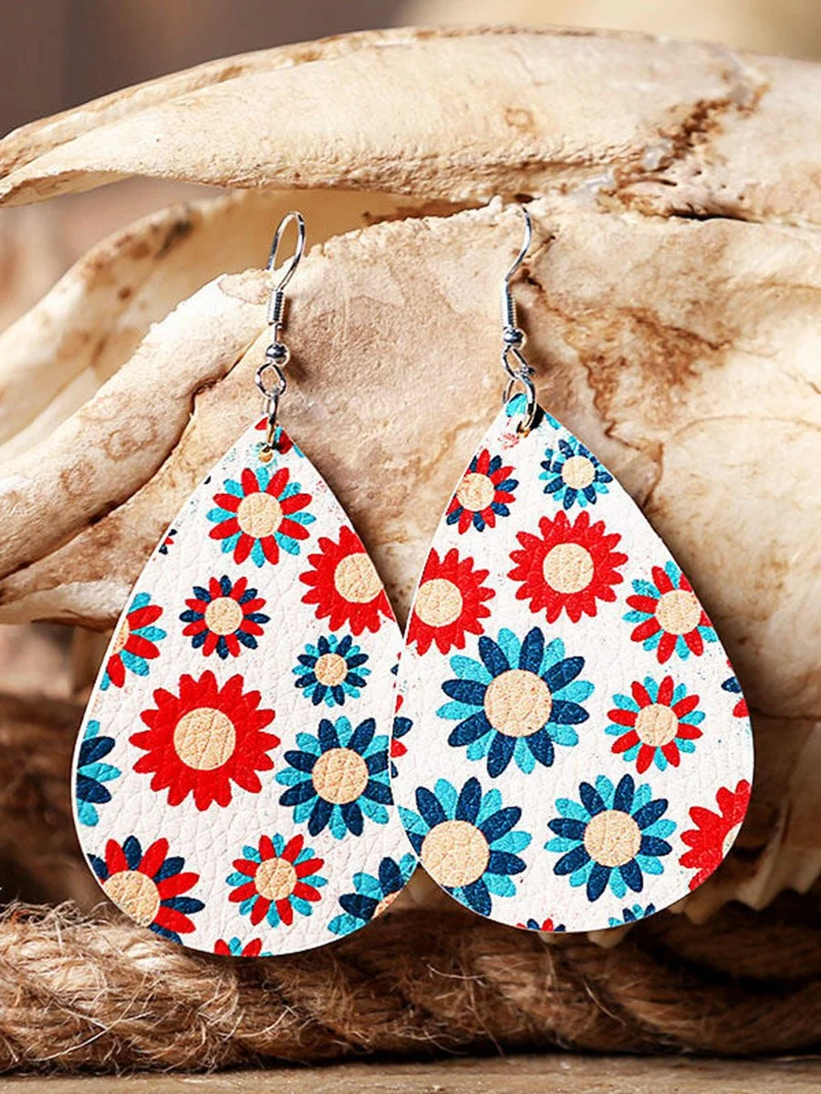 Colorful Sunflower Leather Earrings