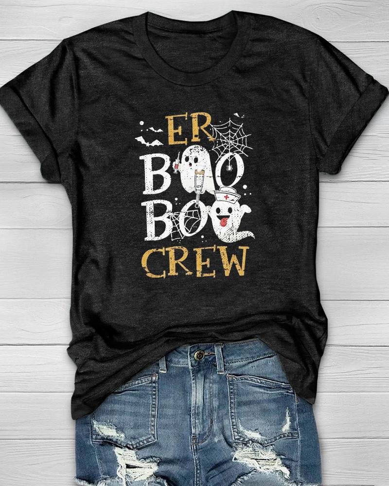 Halloween Nurse Boo Boo Crew Print T-Shirt