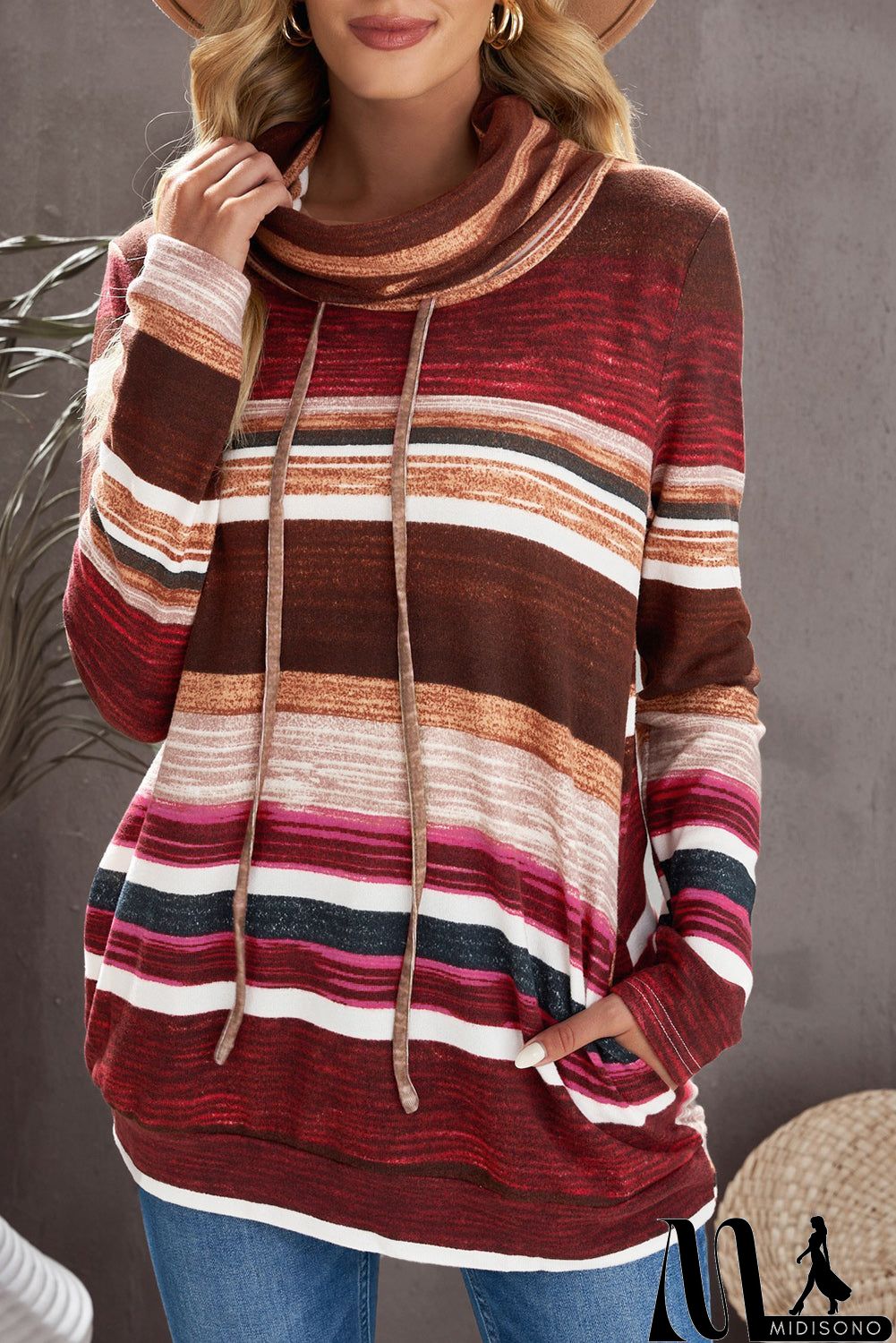 MidiSono - Neck Striped Sweatshirt