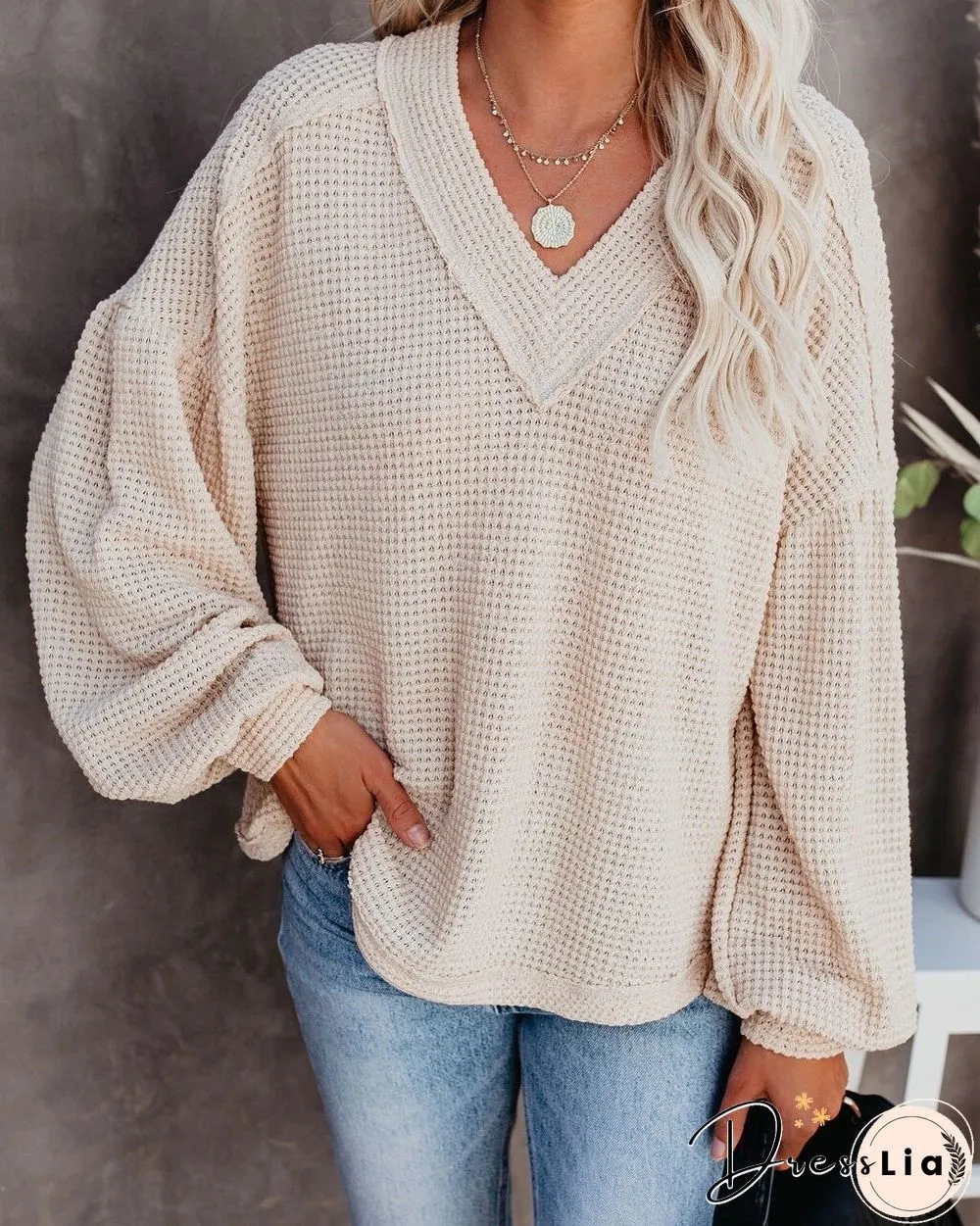 Ladies Sweater Neck Knitted Pullovers Autumn Winter Lantern sleeve solid warm Halloween