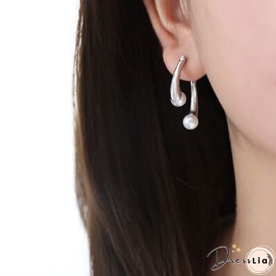 Synthetic Pearl Asymmetrical Titanium Steel Earrings