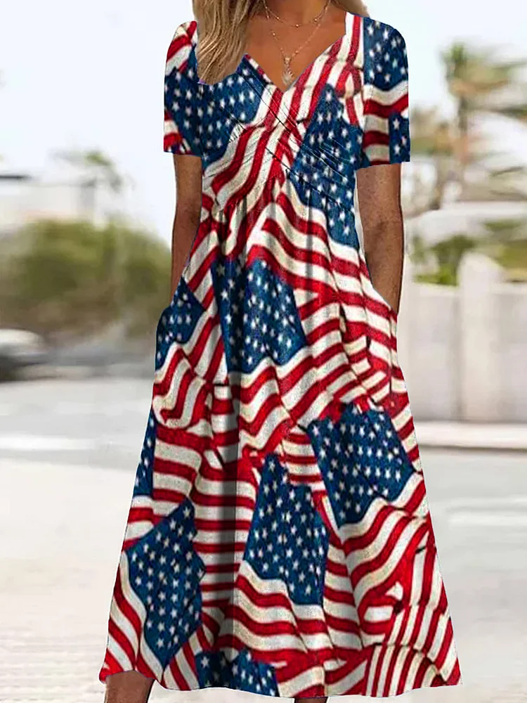 Women's Independence Day Flag Element Print Dress