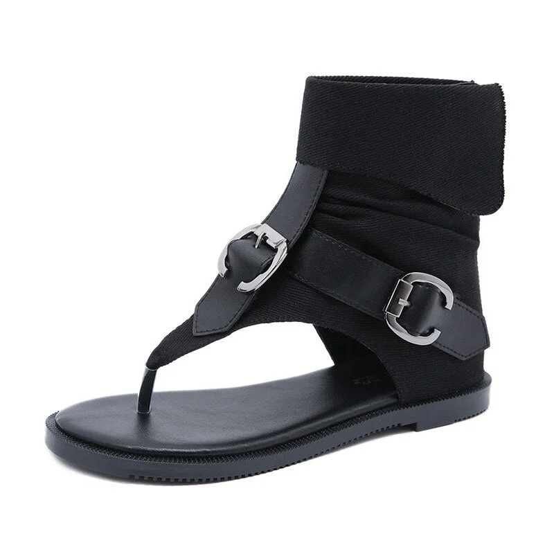 Gdgydh Fashion Buckle Summer Flat Sandal For Women Flip Flops Ankle Strap Denim High Quality Rome Style Beach Sandals Female