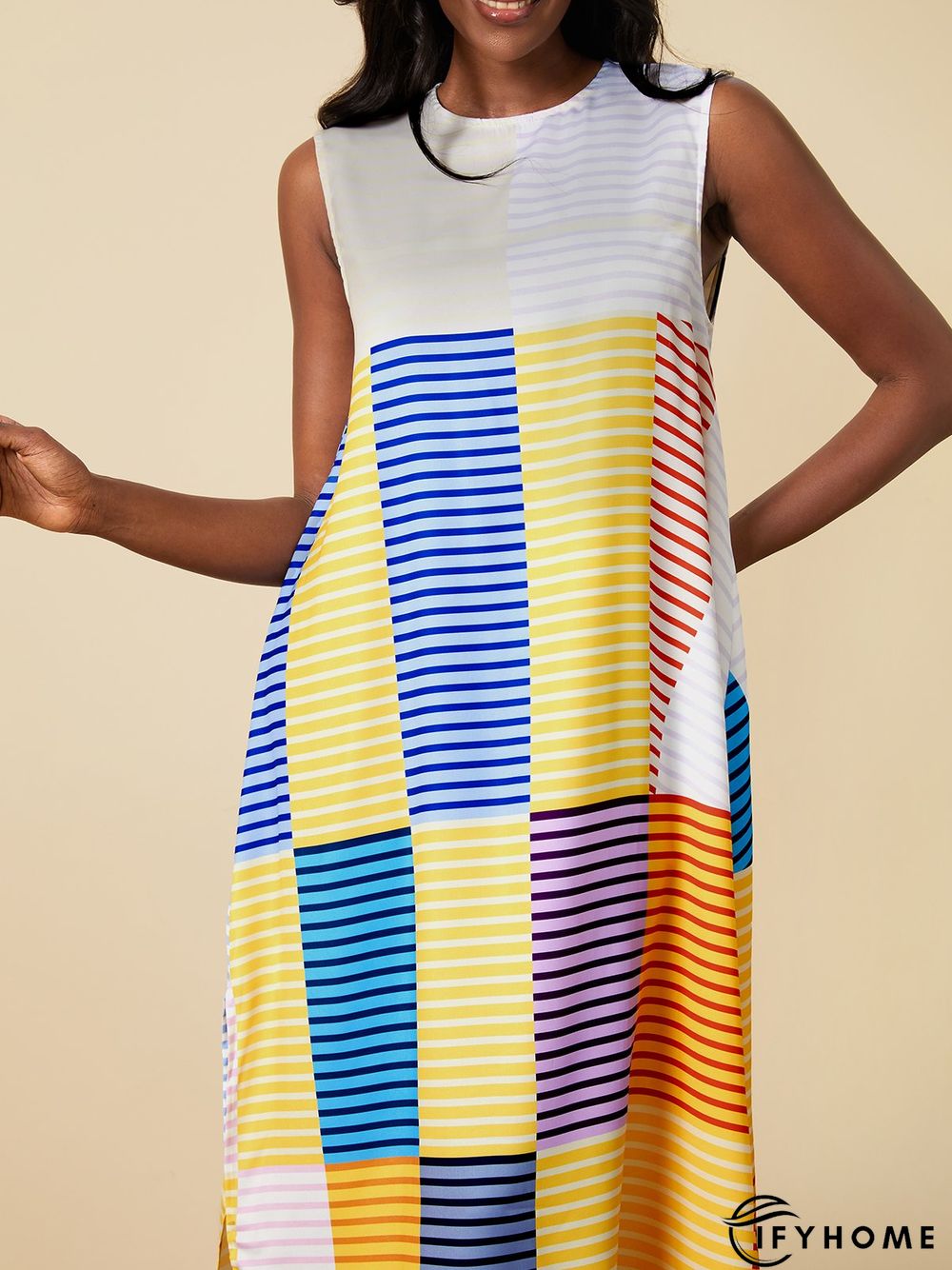 Summer Crew Neck A-line Plain Elegant Sleeveless Woven Daily Dresses | IFYHOME