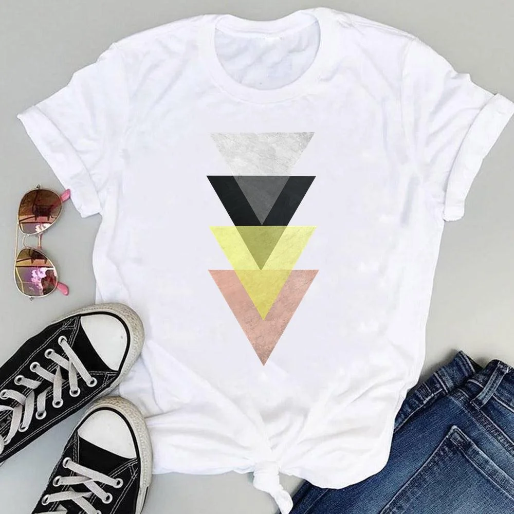 Women Tees Striped Lovely 90s Fashion Short Sleeve Tshirts Cartoon Print Summer Female Regular Clothes Tops Graphic T-Shirt