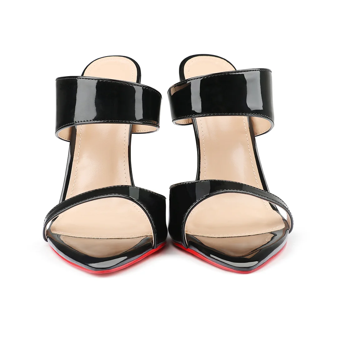 120mm Women's Sandals Pointed Toe Mules Heels Slip on Red Bottom Stilettos Irregular Strap Sandals -MERUMOTE