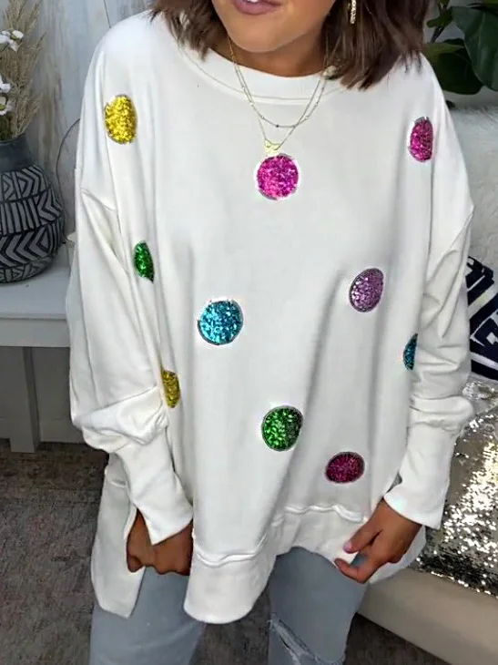 Sequin Sleeve Oversize Casual Pullover Tops