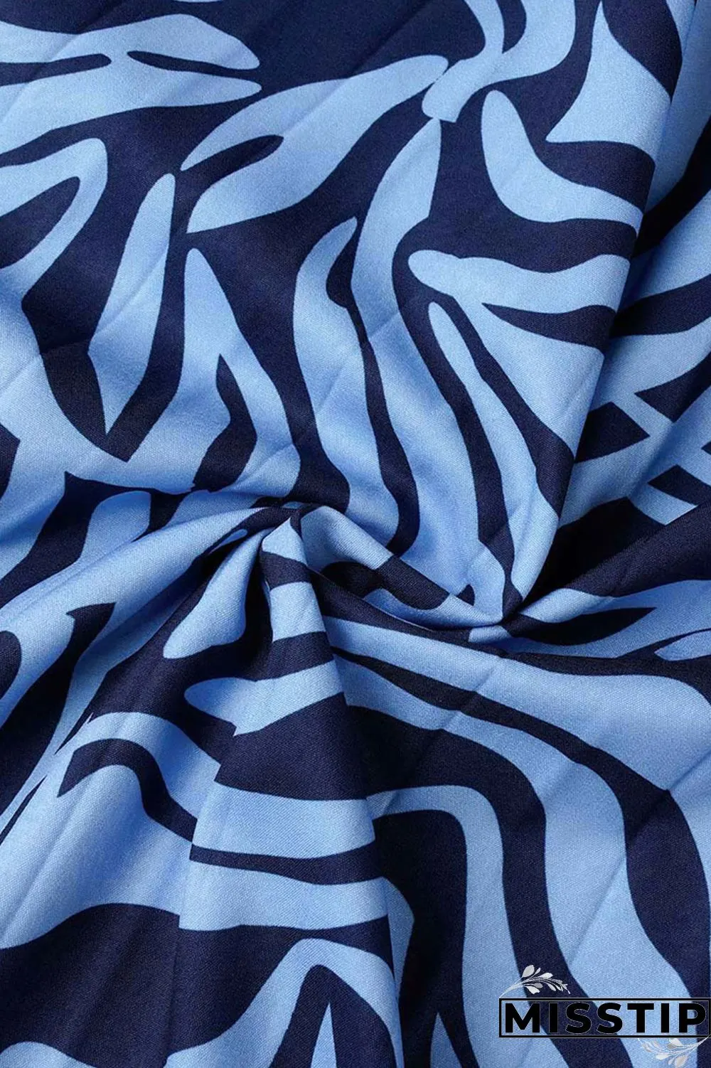 Blue Casual Print Patchwork Fold O Neck A Line Dresses