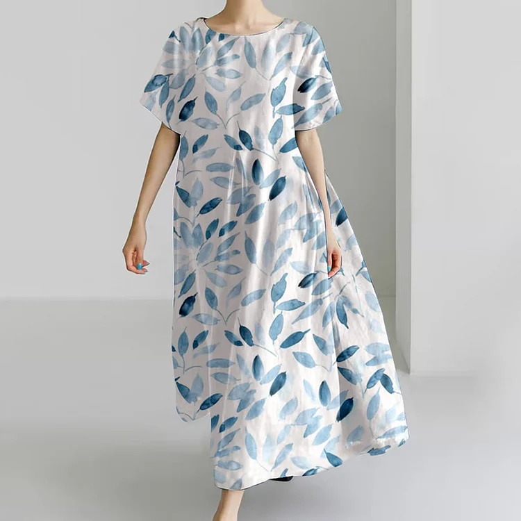 VChics Women's Retro Floral Design Printed Casual Loose Dress