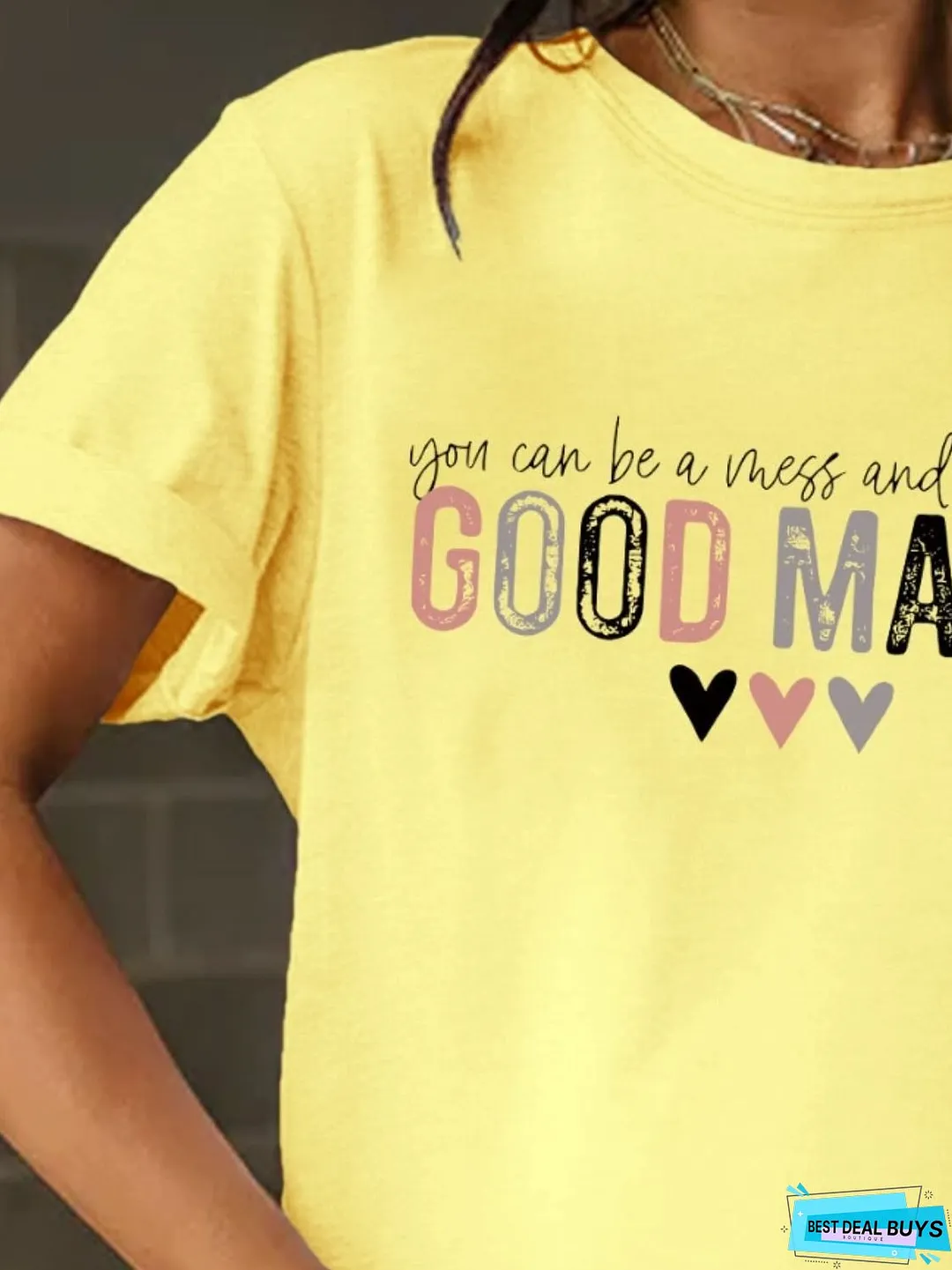 Full Size Letter Graphic Round Neck Short Sleeve T-Shirt