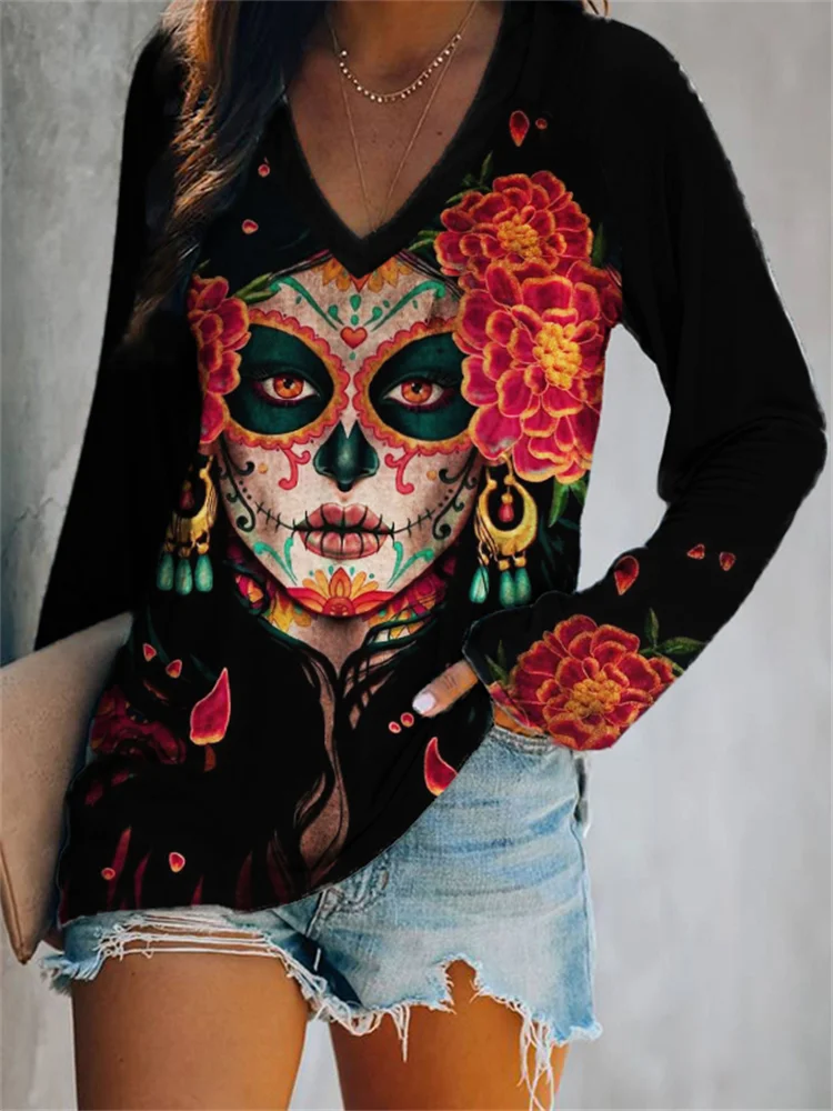 Day Of The Dead Art Floral T Shirt