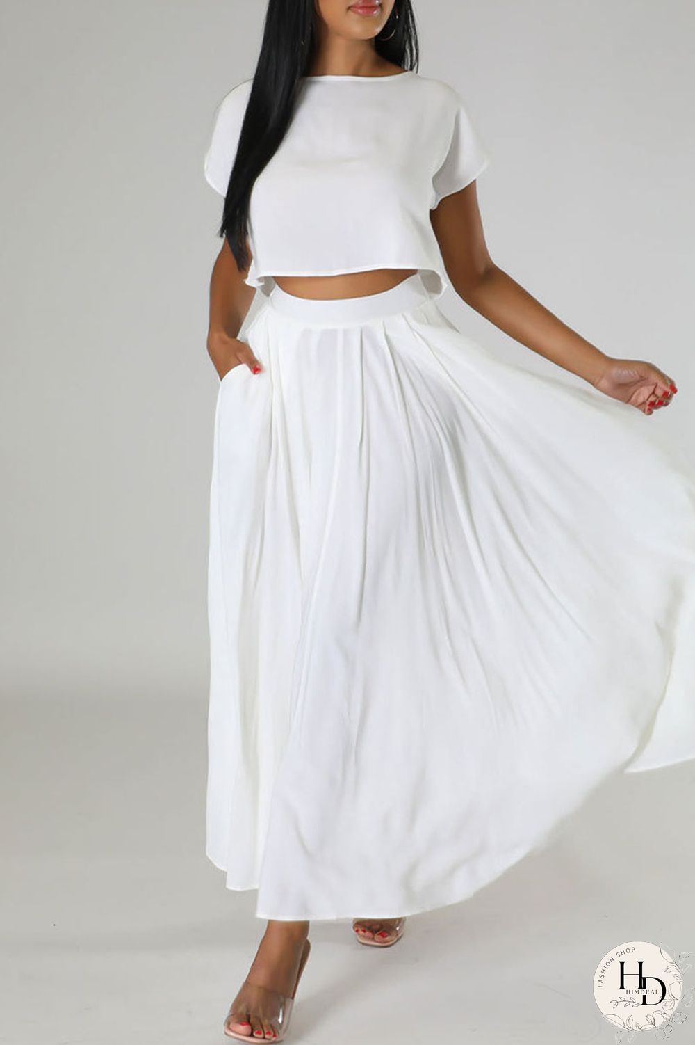 White Casual Solid Patchwork O Neck Short Sleeve Two Pieces