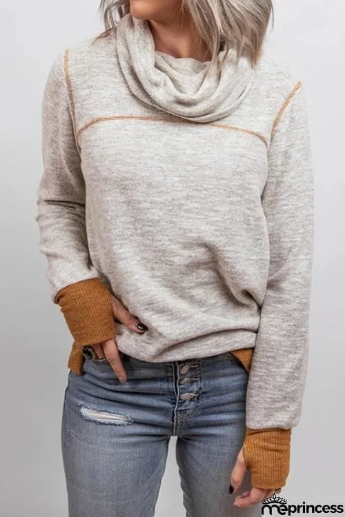 Cowl Neck Color Block Sweatshirt
