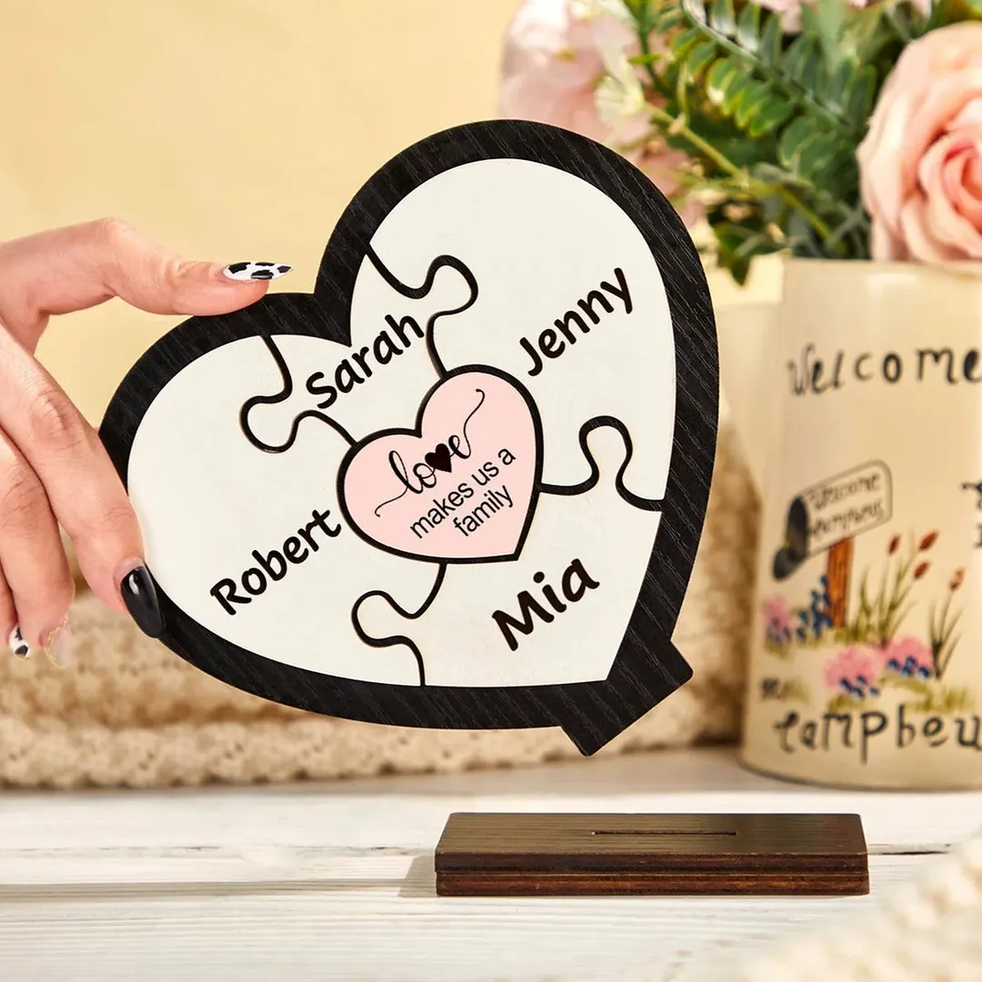 Personalized Family Heart Wooden Puzzle Frame Gift for Mom