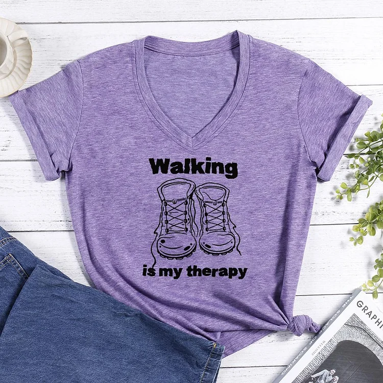 Walking is my therapy V-neck T Shirt-Annaletters