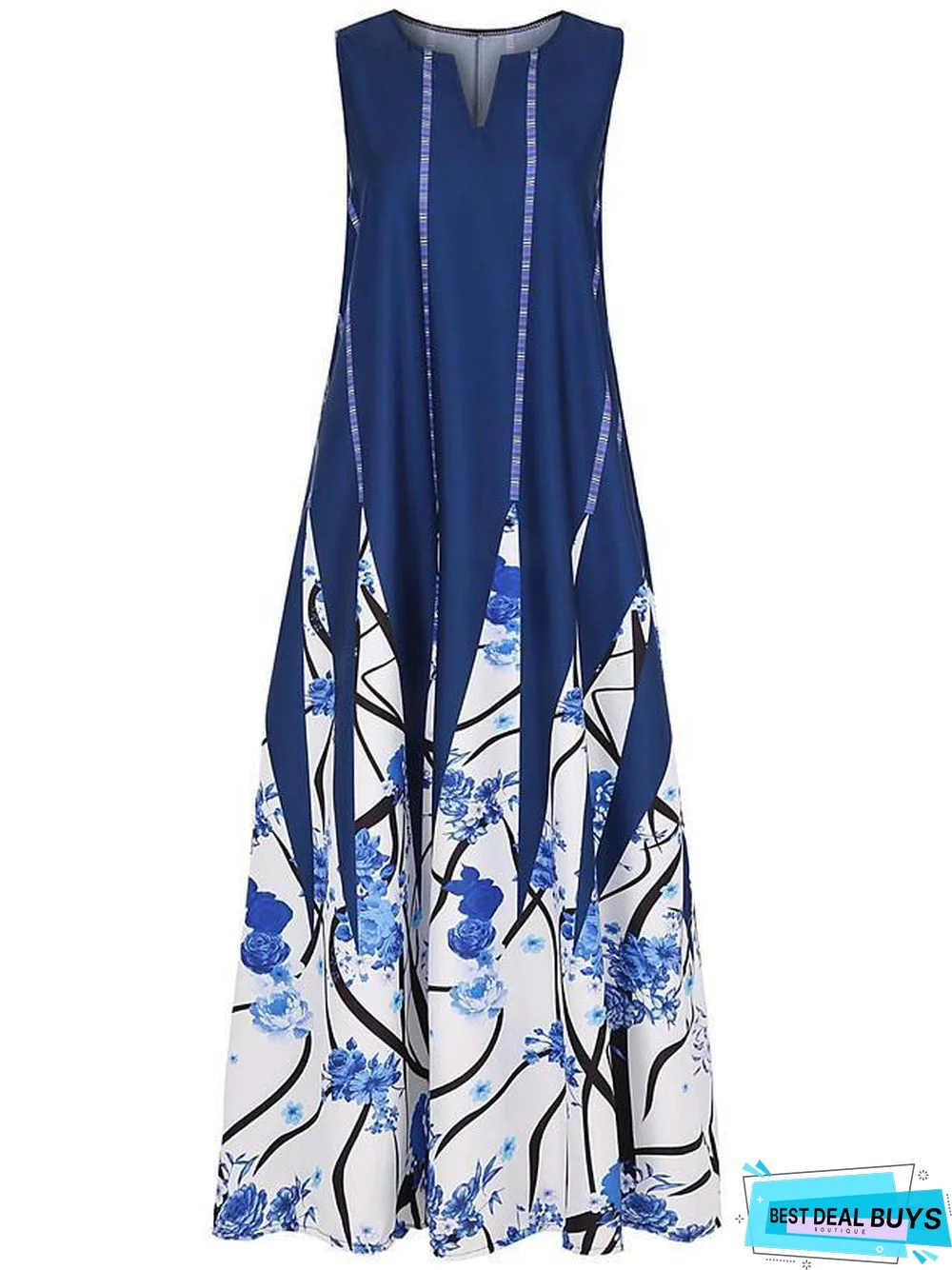 Women's Tunic Maxi Long Dress Sleeveless Tribal Print Summer Plus Size Hot Casual White Black Blue Red Green