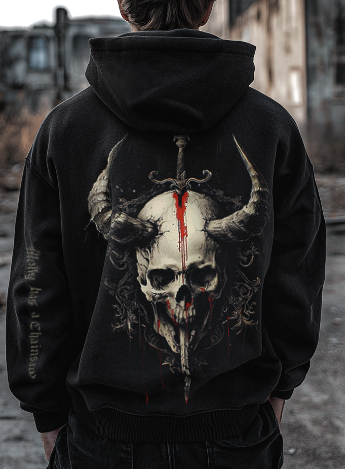 Satanic Devil's Dagger Bloody Printed Totem Vintage Unisex Casual Sports Hoodie / Rvogue / Rvogue