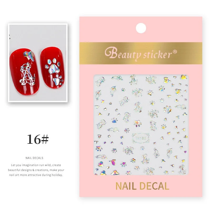 1 Sheet New Roman English Alphabet Number 3D Nail Stickers Christmas Animals iridescent Gold Silver Word Small Letters Nail
