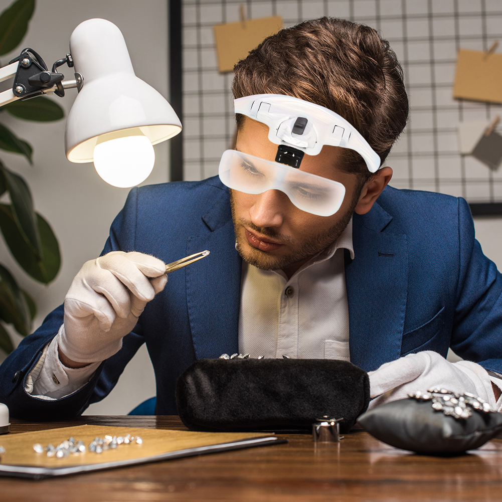 Likron Watches LED Headband Magnifier with 5 Interchangeable Lenses 10X to 35X Lighted Head Mount Magnifying Glass for Clo...