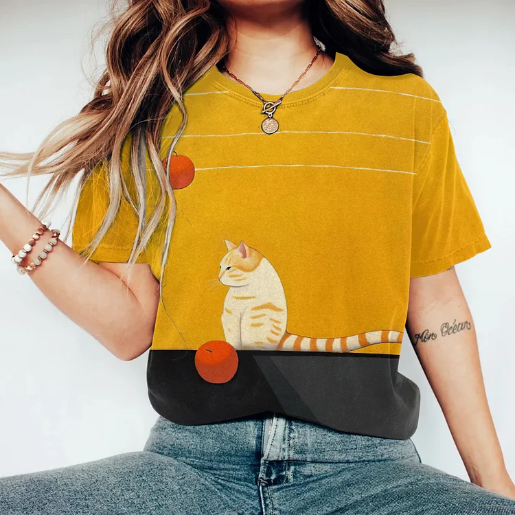 Abstract Creative Cute Sulking Cat Painting Art T-Shirt