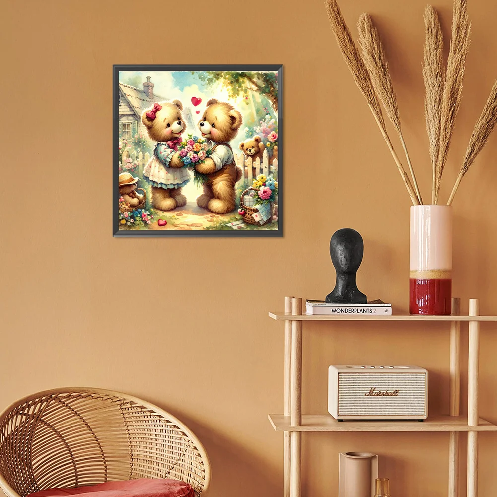 Diamond Painting - Full Round Drill - Rose Heart Bear(Canvas|30*30cm)