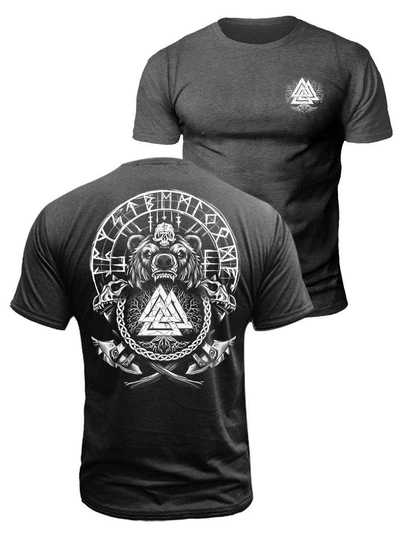 Viking Bear Duplex Printing Cotton T-Shirt