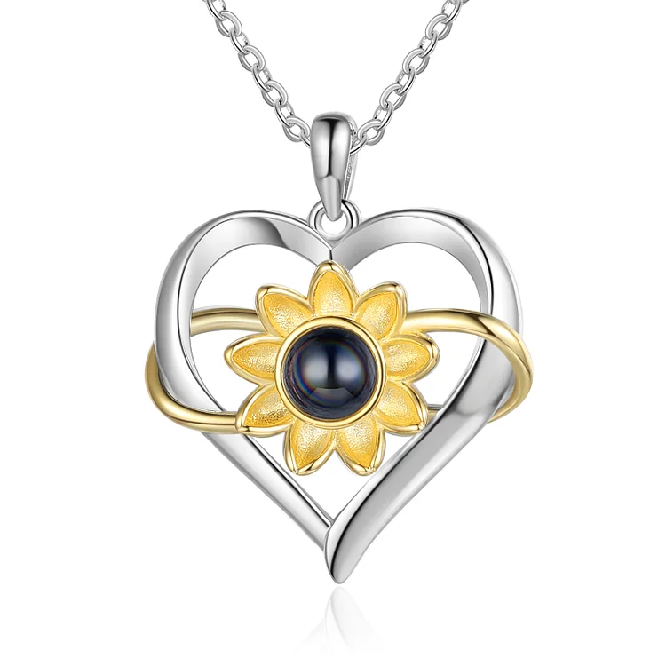Personalized Sunflower Projection Necklace Custom Photo Heart Necklace for Mother