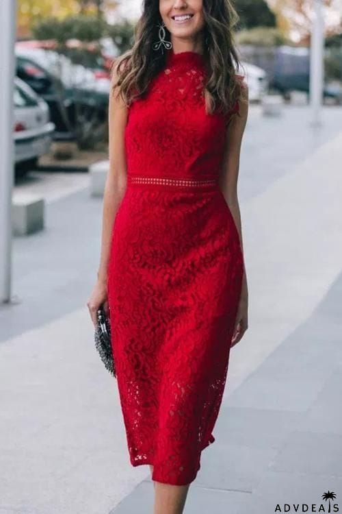 Lace Sleeveless Pencil Dress