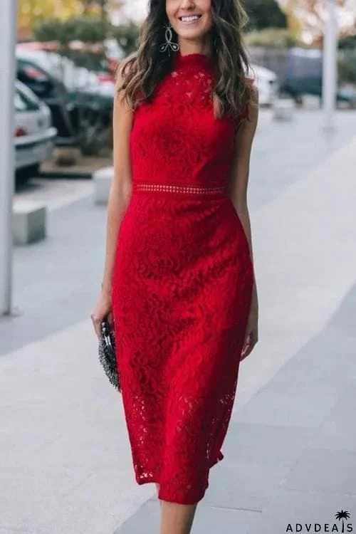 Lace Sleeveless Pencil Dress