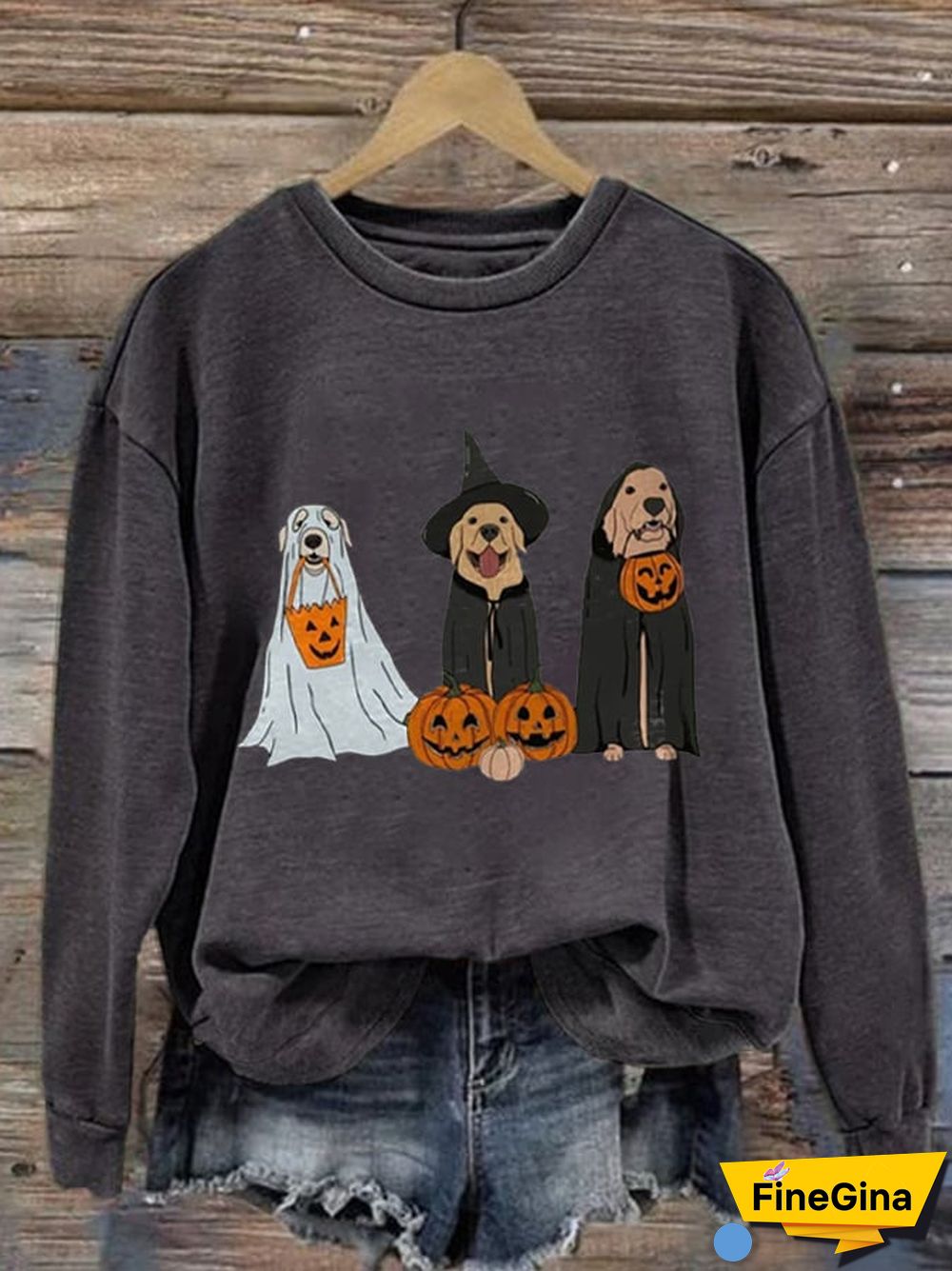Retro Halloween Dog Pumpkin Print Sweatshirt