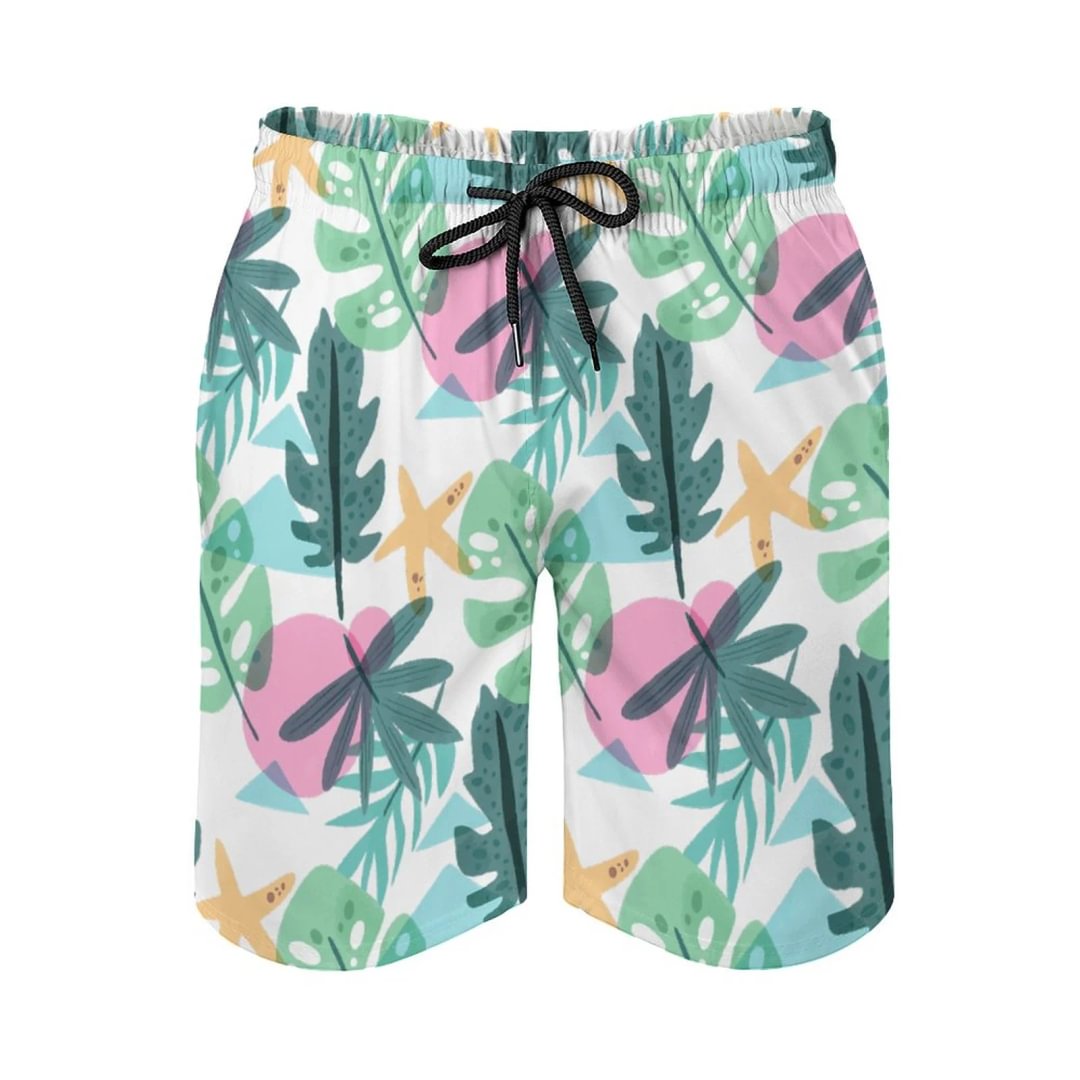 Otanical Pattern With Leaves Men's Beach Shorts Summer Swim Trunks Quick Dry Short Swim Trunks Swim Trunk