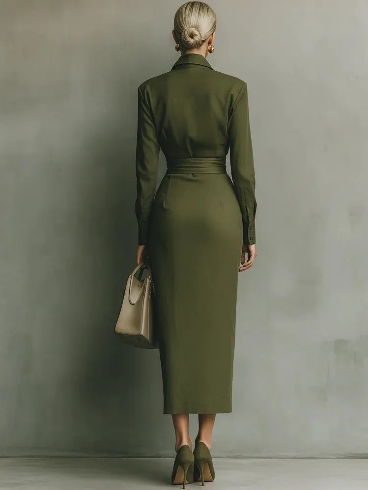 long sleeve army green dress Cotton Blended Maxi category_bridesmaid-dresses-and-gowns