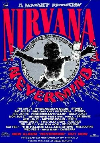 NIRVANA - KURT COBAIN - NEVERMIND AUSTRALIA TOUR POSTER - OZ TOUR Photo Poster painting PRINT