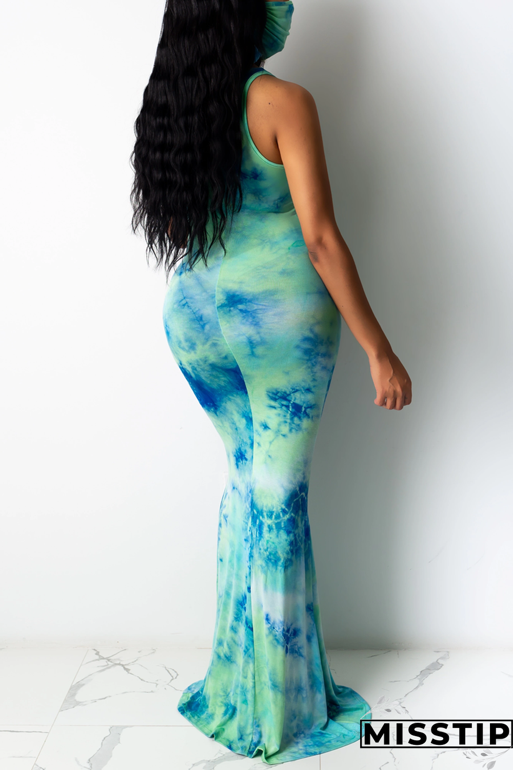 Light Green Fashion Sexy Printed Sleeveless Dress