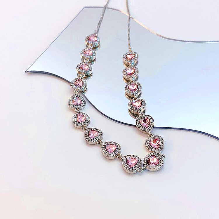 Luxury Pink Diamond Zircon Love Necklace