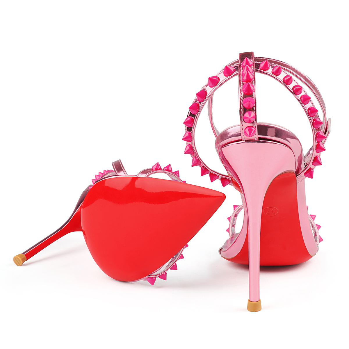 100mm Rivet Pointed Toe High Heels Red Bottom Party Stilettos High Heel-MERUMOTE