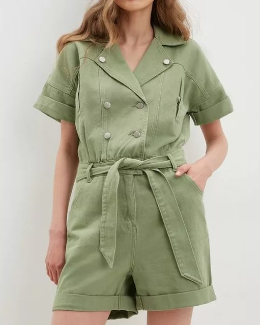 Solid color casual strappy button suit