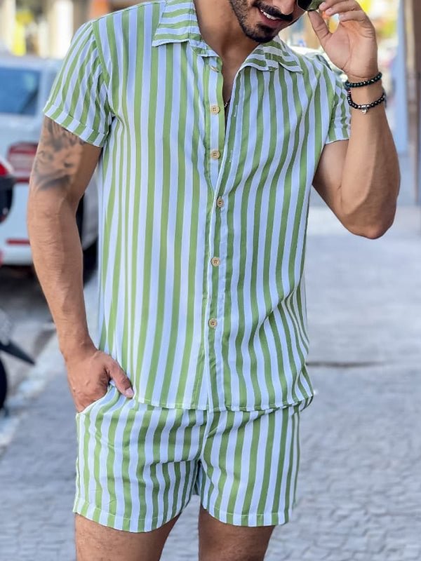 Mens Striped Loose Two Piece Set SKUI91366