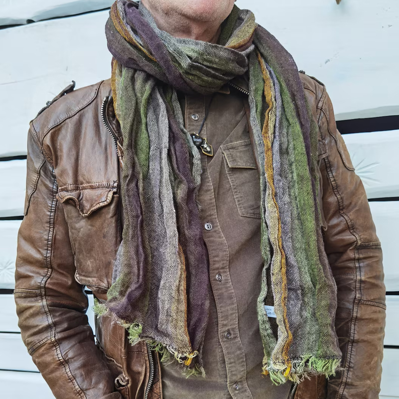 Men's Colorful Striped Natural Linen Scarf
