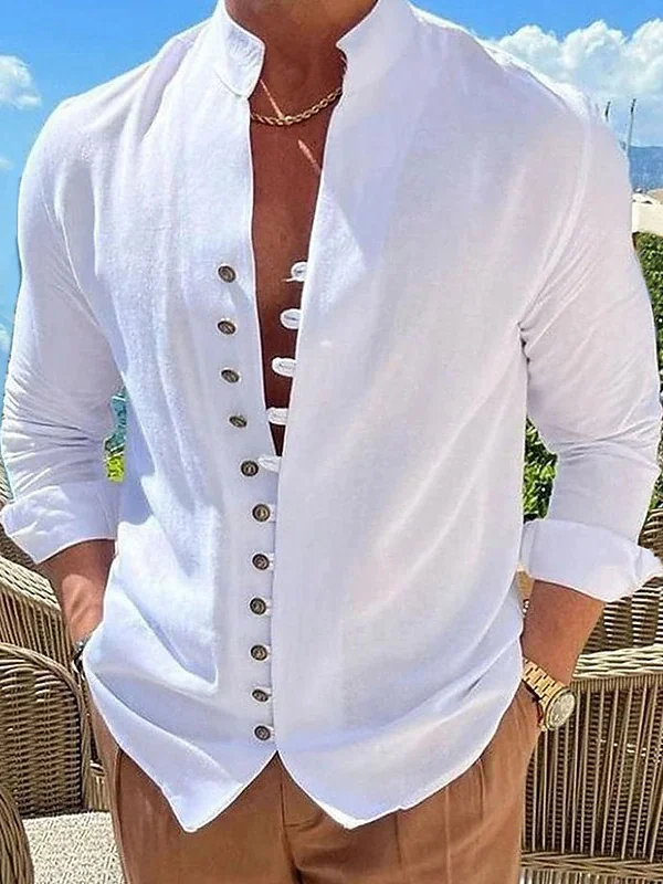 Men's Retro Cotton And Linen Casual Long Sleeve Shirt