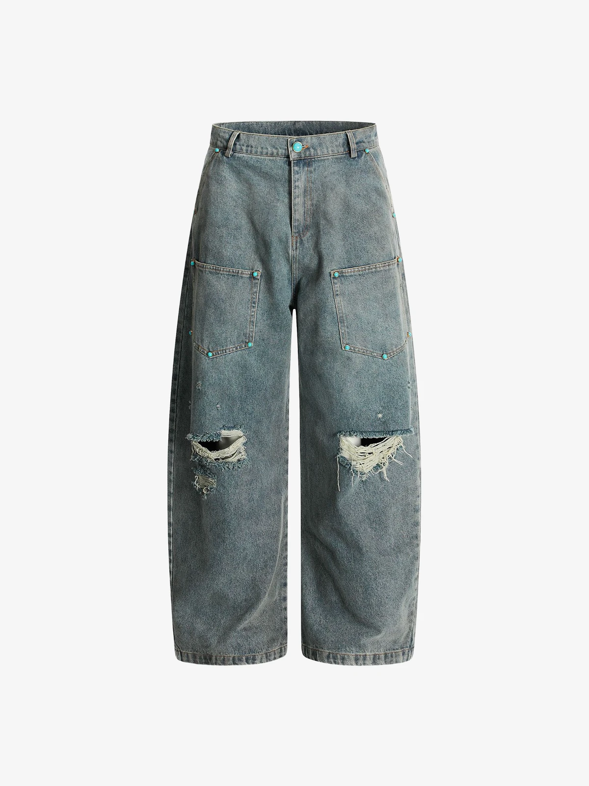 Blue Act Chic Beaded Reversed Pocket Distressed Jeans Front