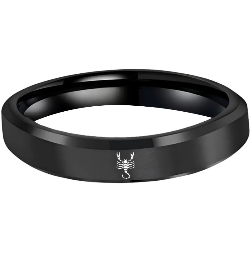 Black Scorpio Tungsten Wedding Ring Beveled Edges Black Laser Etched Couple Tungsten Carbide Rings 4MM 6MM 8MM